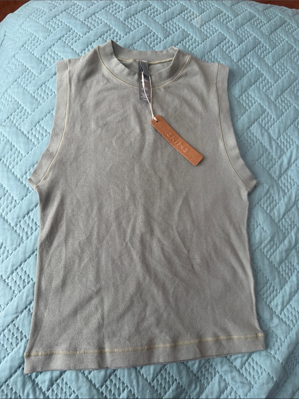 Skims Sleeveless Crewneck Crop Tank Top in Light Sage - Women